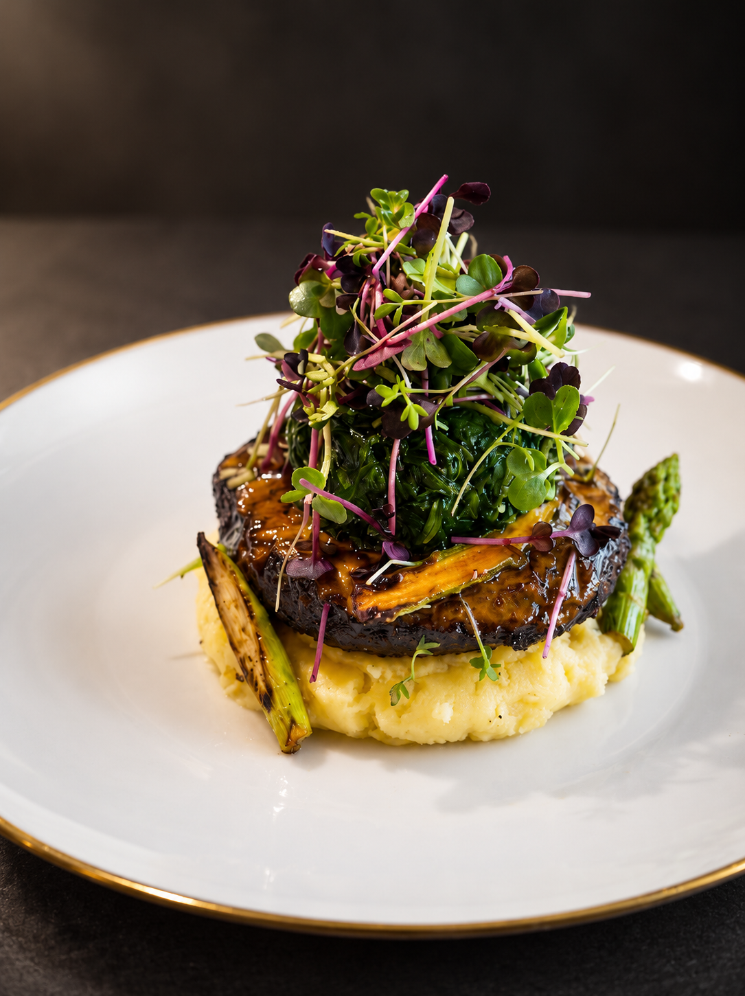 Plated vegetables with microgreens